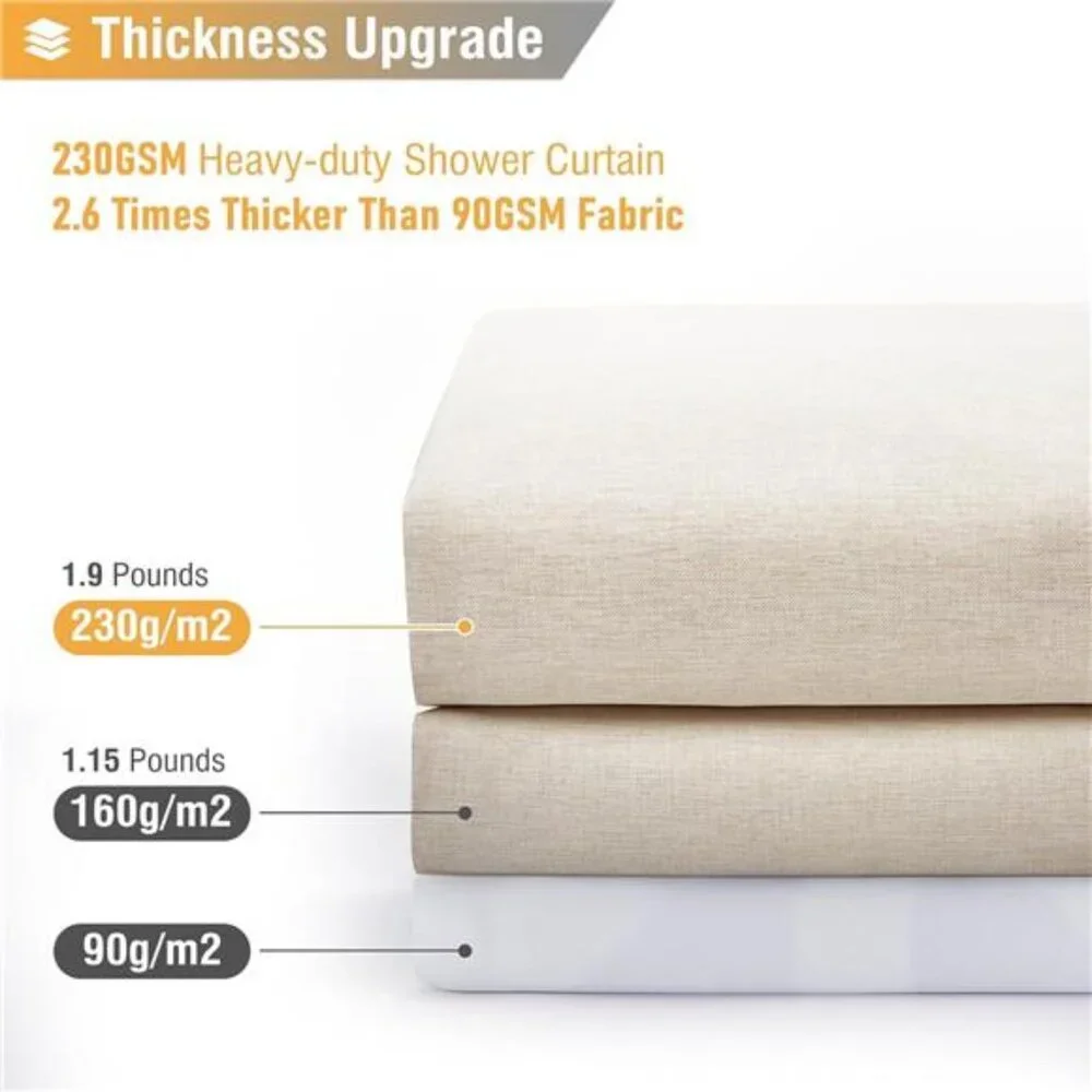 Fabric Shower Curtain, Linen Textured Heavy Duty Polyester Cloth Shower Curtain